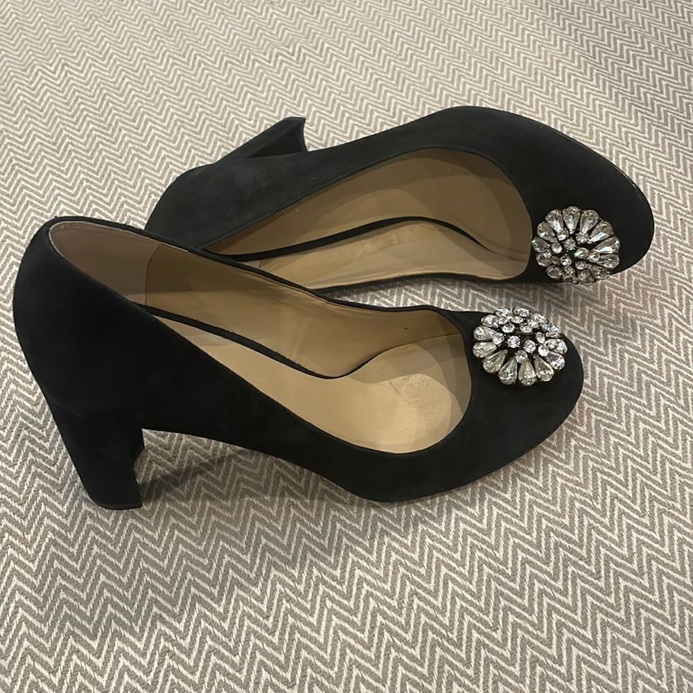 Ann Taylor Annalise Suede Block Jeweled Heels